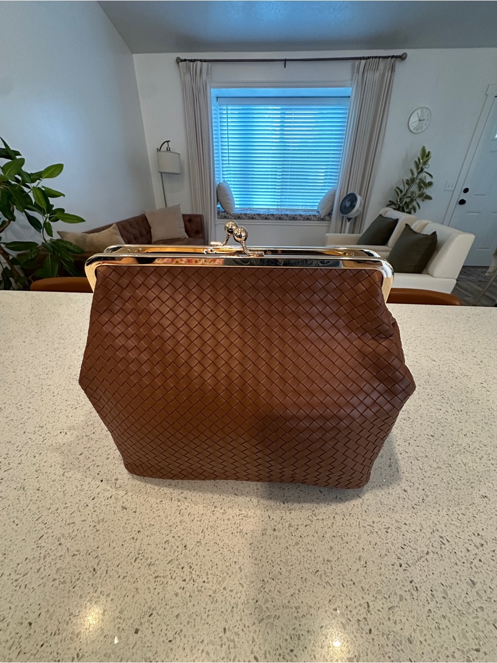 Brown Woven Frame Clutch Bag